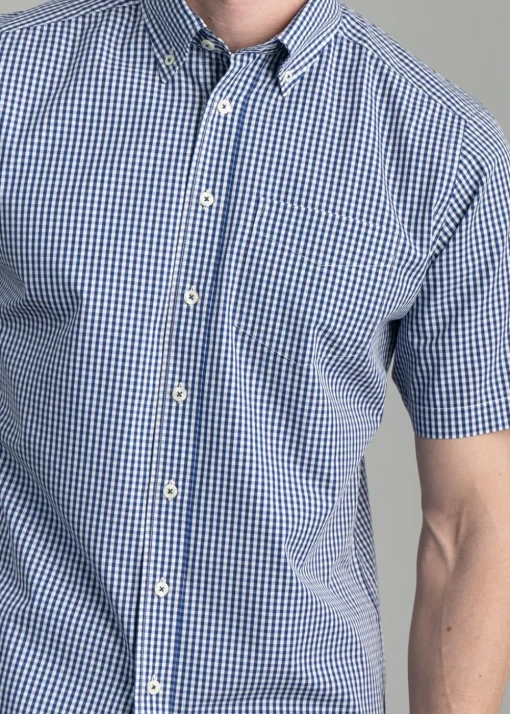 Julian Short Sleeve Gingham Shirt - Navy