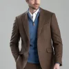 Kimmerston Tweed Jacket - Coffee Twill with Blue and Red Check