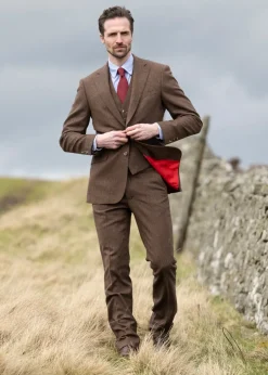 Kimmerston Tweed Jacket - Coffee Twill with Blue and Red Check