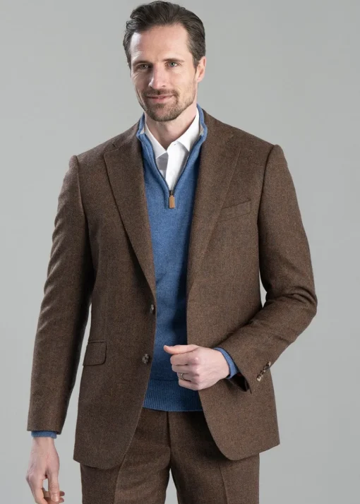Kimmerston Tweed Jacket - Coffee Twill with Blue and Red Check