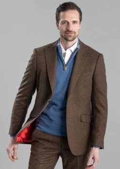 Kimmerston Tweed Jacket - Coffee Twill with Blue and Red Check