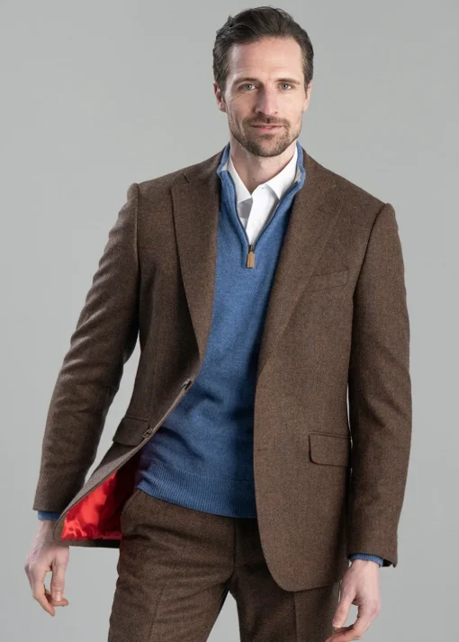 Kimmerston Tweed Jacket - Coffee Twill with Blue and Red Check