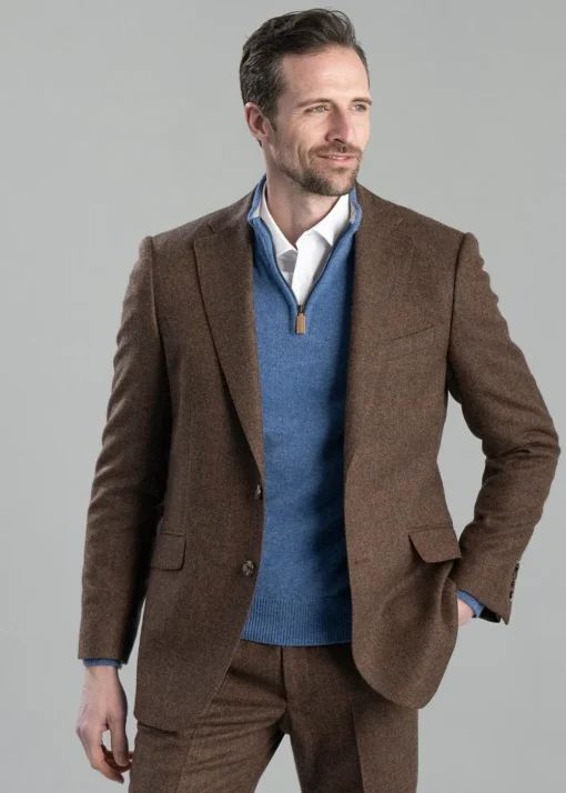 Kimmerston Tweed Jacket - Coffee Twill with Blue and Red Check