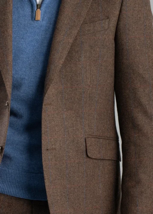Kimmerston Tweed Jacket - Coffee Twill with Blue and Red Check