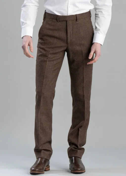 Kimmerston Tweed Trousers - Coffee Twill with Blue and Red Check