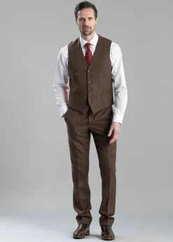 Kimmerston Tweed Trousers - Coffee Twill with Blue and Red Check