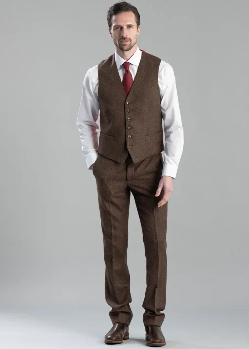 Kimmerston Tweed Trousers - Coffee Twill with Blue and Red Check