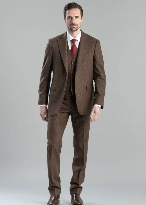 Kimmerston Tweed Trousers - Coffee Twill with Blue and Red Check