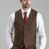 Kimmerston Tweed Waistcoat - Coffee Twill with Blue and Red Check
