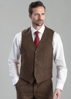 Kimmerston Tweed Waistcoat - Coffee Twill with Blue and Red Check