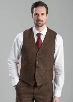 Kimmerston Tweed Waistcoat - Coffee Twill with Blue and Red Check