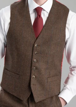 Kimmerston Tweed Waistcoat - Coffee Twill with Blue and Red Check