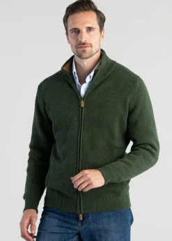 Lambswool 4 Ply Plain Jacket - Rosemary with Driftwood