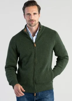 Lambswool 4 Ply Plain Jacket - Rosemary with Driftwood