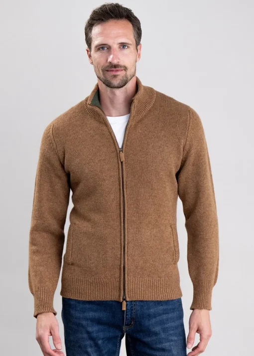 Lambswool 4 Ply Plain Jacket - Driftwood with Rosemary