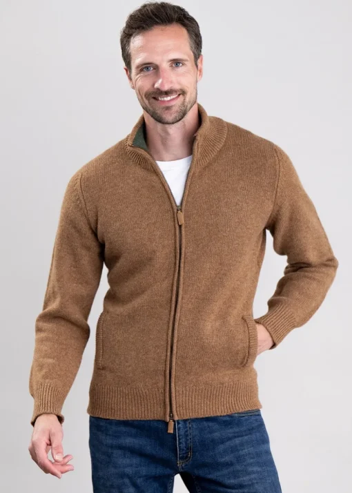 Lambswool 4 Ply Plain Jacket - Driftwood with Rosemary