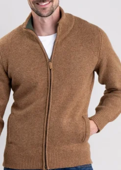 Lambswool 4 Ply Plain Jacket - Driftwood with Rosemary