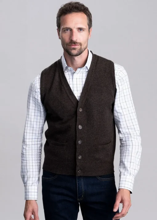 Lambswool 2 Ply Waistcoat - Cocoa