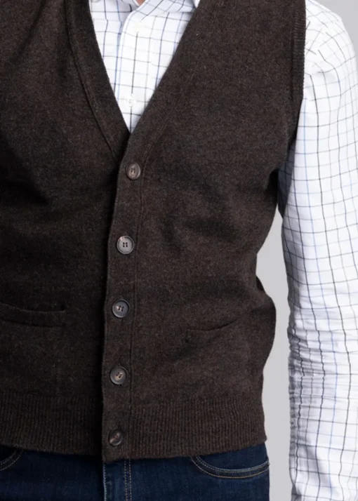 Lambswool 2 Ply Waistcoat - Cocoa