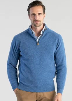 Lambswool 2 Ply Zip Neck - Jeans with Cobble