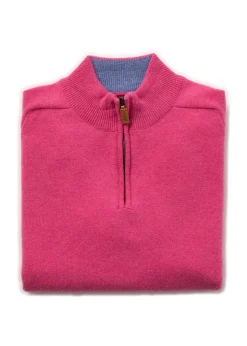 Lambswool 2 Ply Zip Neck - Lipstick with Jeans