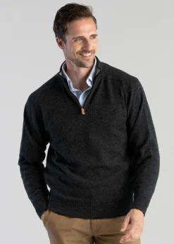 Lambswool 2 Ply Zip Neck - Charcoal with Flannel