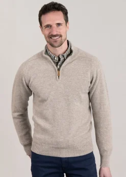 Lambswool 2 Ply Zip Neck - Cobble with Landscape