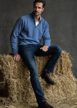 Lambswool 2 Ply Zip Neck - Jeans with Cobble