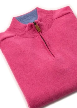 Lambswool 2 Ply Zip Neck - Lipstick with Jeans
