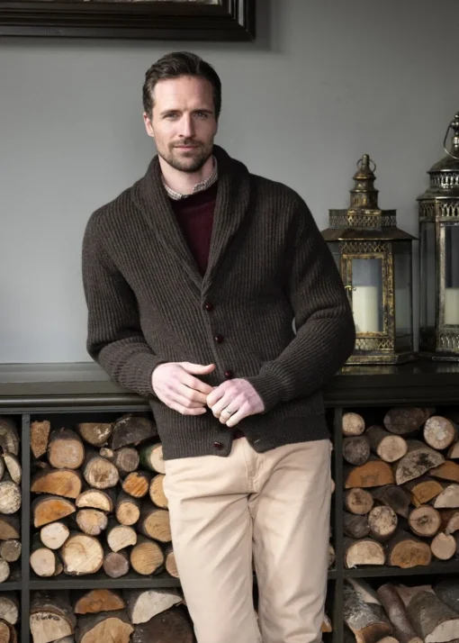 Lambswool Windsor Shawl Jacket - Cocoa