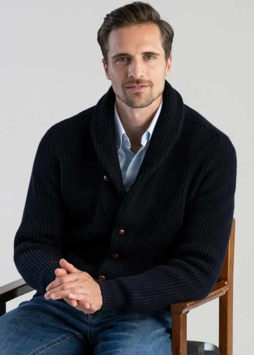 Lambswool Windsor Shawl Jacket - Navy