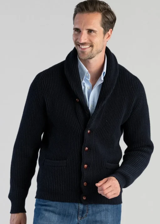 Lambswool Windsor Shawl Jacket - Navy
