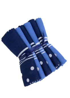 Large Spotted Handkerchief (6 Pack Tied) - Navy and Light Blue