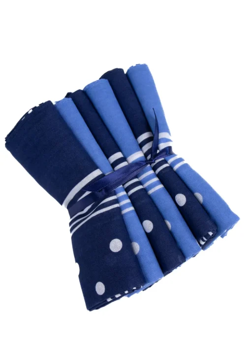 Large Spotted Handkerchief (6 Pack Tied) - Navy and Light Blue