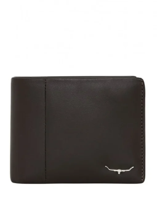 Leather Wallet with Coin Pocket - Brown