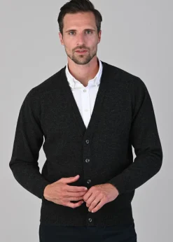 Leven 2 Ply Lambswool Cardigan - Charcoal