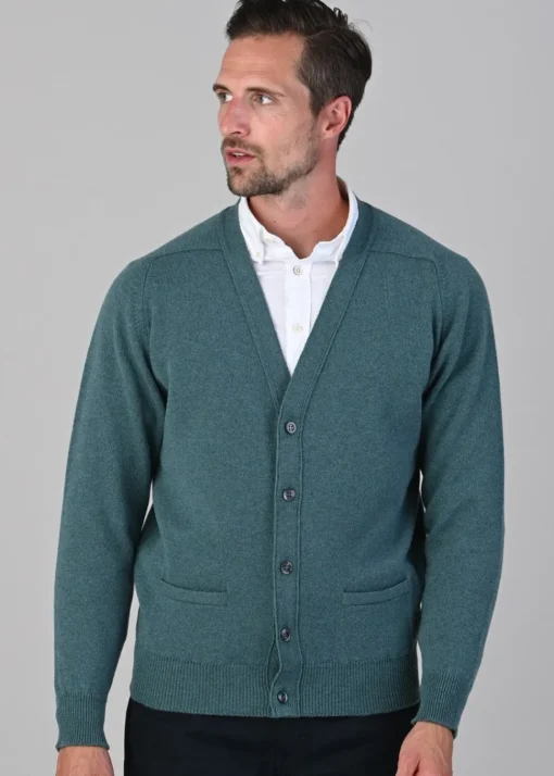 Leven 2 Ply Lambswool Cardigan - Caspian