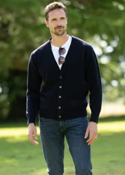 Leven 2 Ply Lambswool Cardigan - Navy