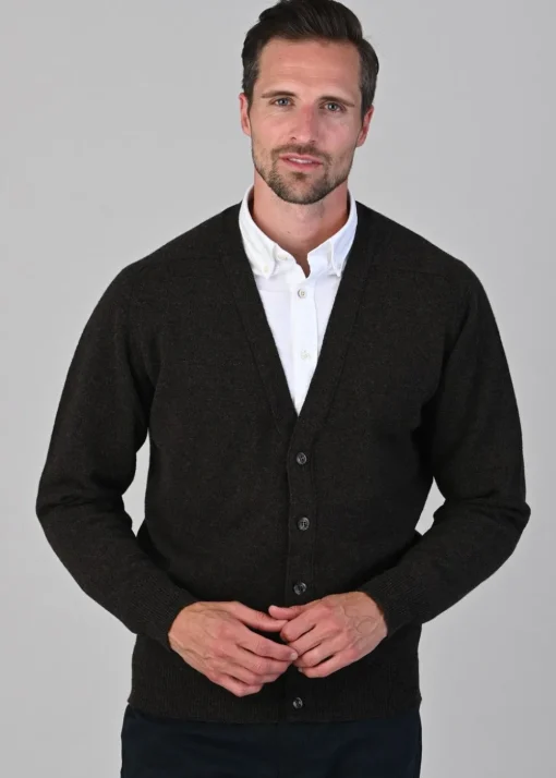 Leven 2 Ply Lambswool Cardigan - Cocoa