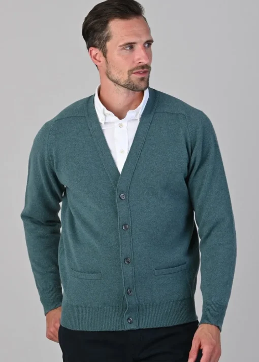 Leven 2 Ply Lambswool Cardigan - Caspian