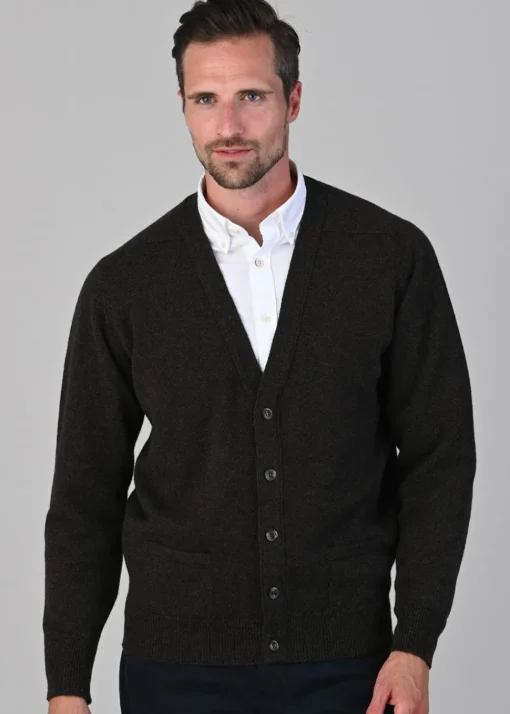 Leven 2 Ply Lambswool Cardigan - Cocoa