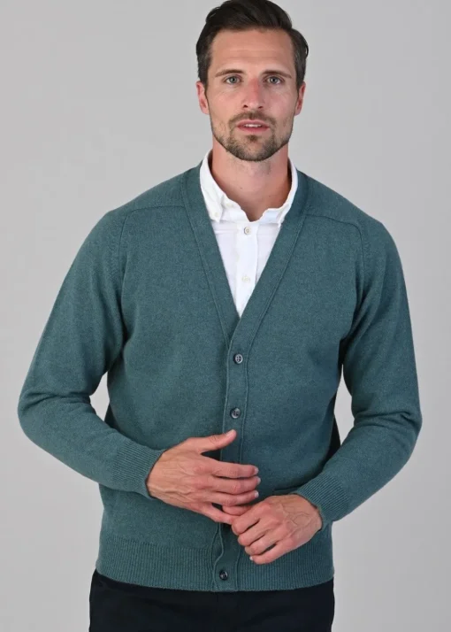 Leven 2 Ply Lambswool Cardigan - Caspian