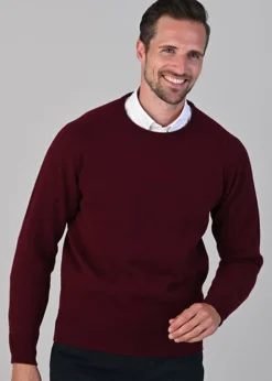 Leven 2 Ply Lambswool Crew Neck - Bordeaux