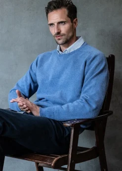 Leven 2 Ply Lambswool Crew Neck - Jeans