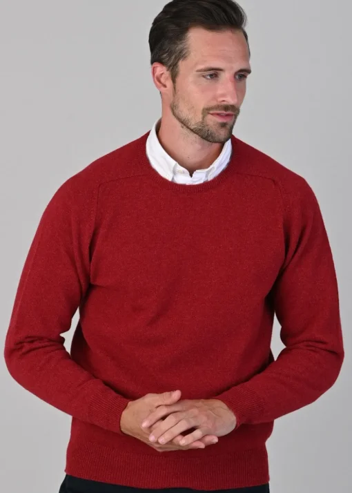 Leven 2 Ply Lambswool Crew Neck - Poppy Mel