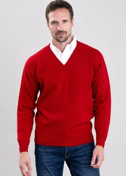 Leven 2 Ply Lambswool V-Neck - Dubonnet