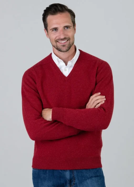 Leven 2 Ply Lambswool V-Neck - Poppy Mel