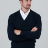 Leven 2 Ply Lambswool V-Neck - Midnight