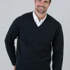 Leven 2 Ply Lambswool V-Neck - Charcoal