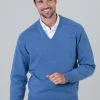 Leven 2 Ply Lambswool V-Neck - Jeans